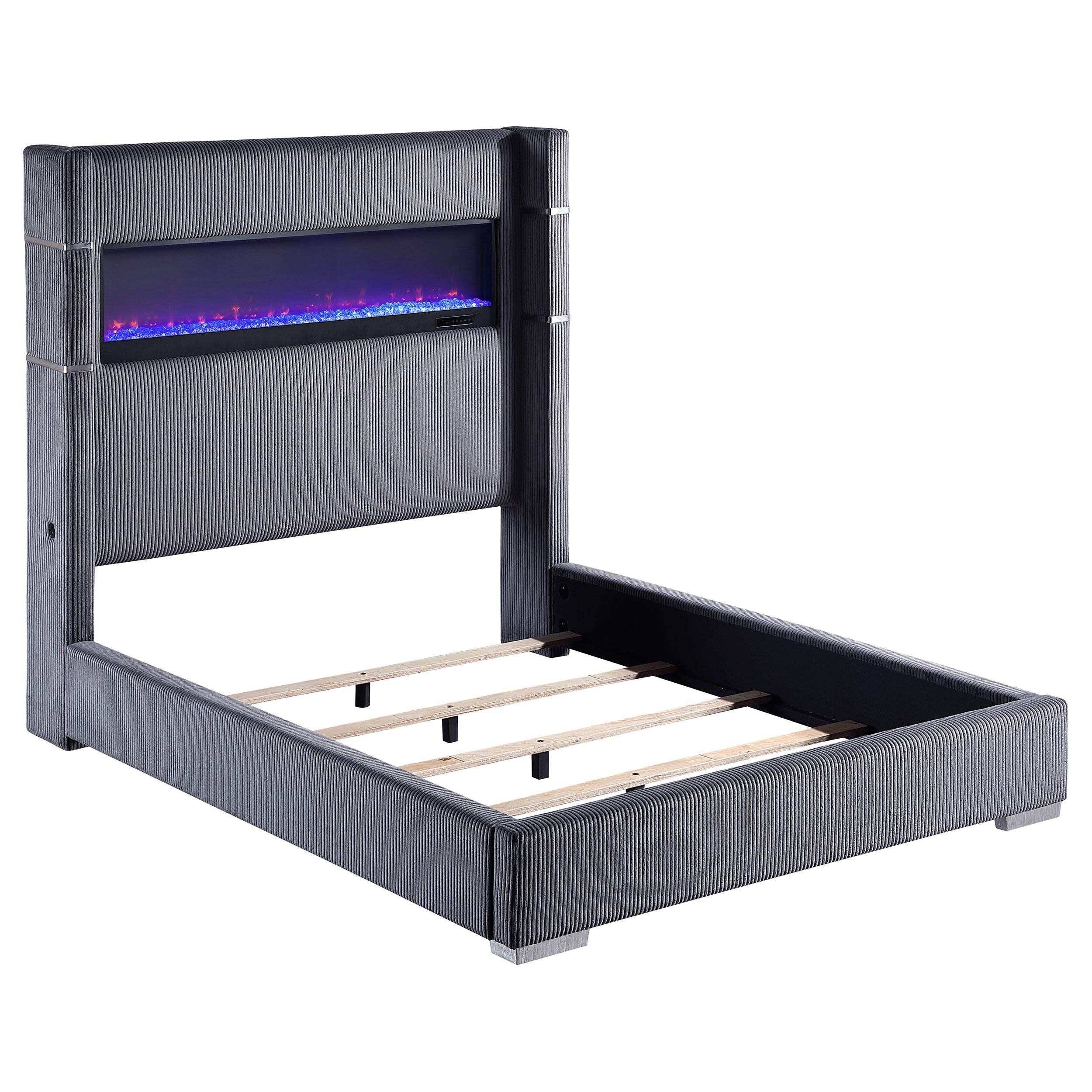 Tisdall Upholstered Queen Flame Visualizer Bed Grey