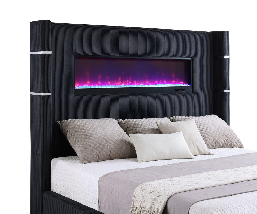 Cama Tisdall tapizada Cal King Flame Visualizer negra