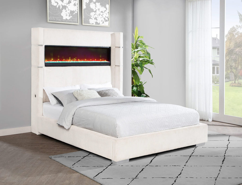 Cama tapizada Tisdall Cal King Flame Visualizer color crema