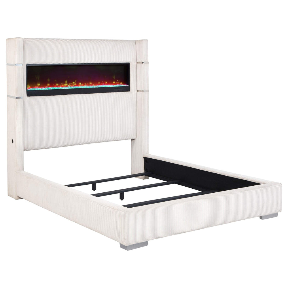 Cama tapizada Tisdall Cal King Flame Visualizer color crema