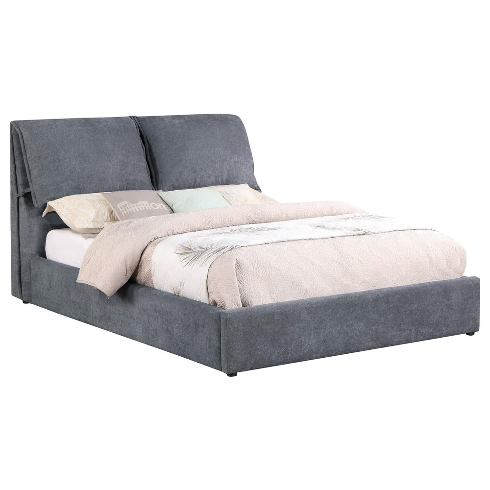 Cama Queen tapizada Laurel con paneles, gris oscuro