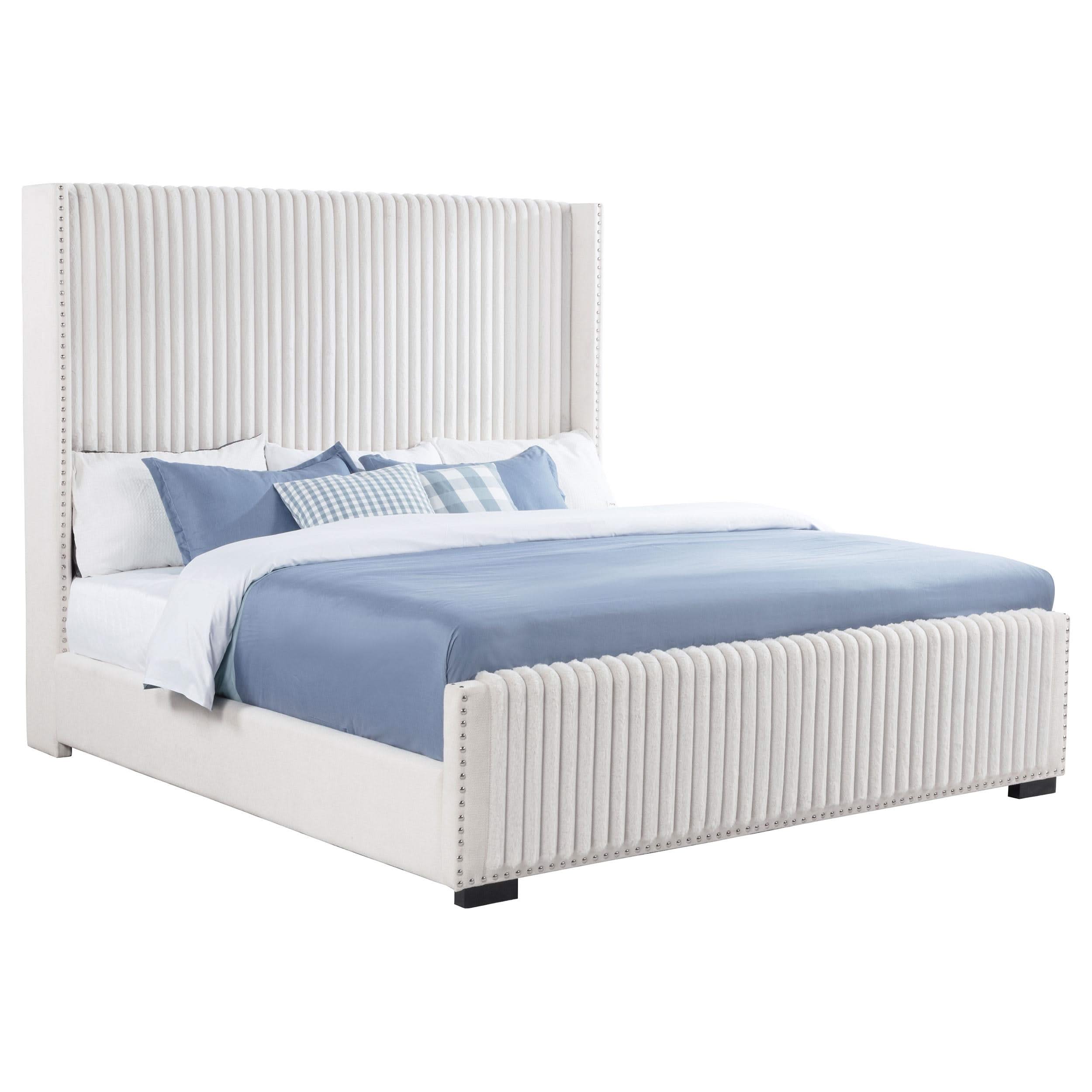 Natasha 65-inch Upholstered Eastern King Wingback Bed Cream