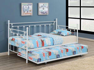 Sofá cama individual de metal Nocus con cama nido, color blanco