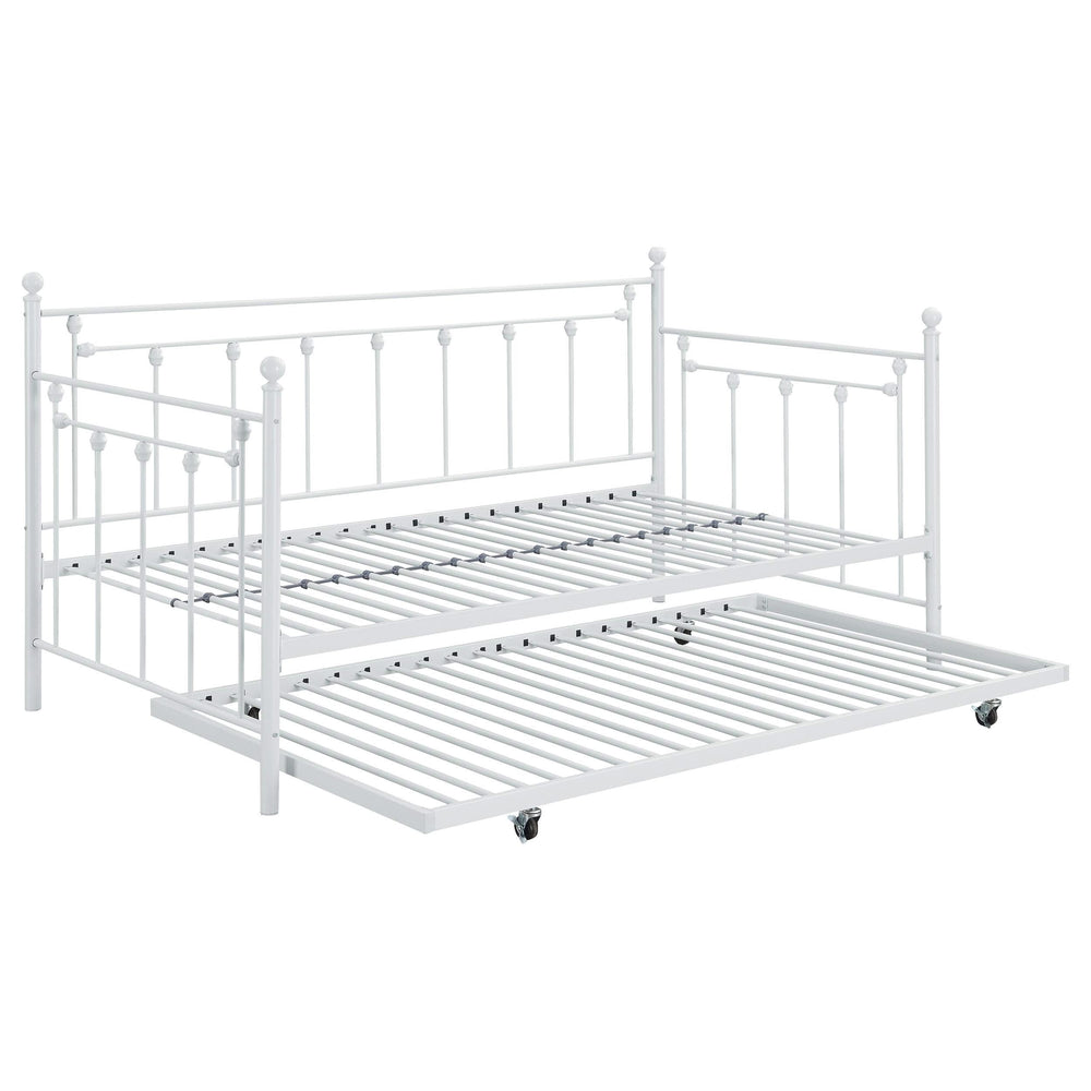 Sofá cama individual de metal Nocus con cama nido, color blanco