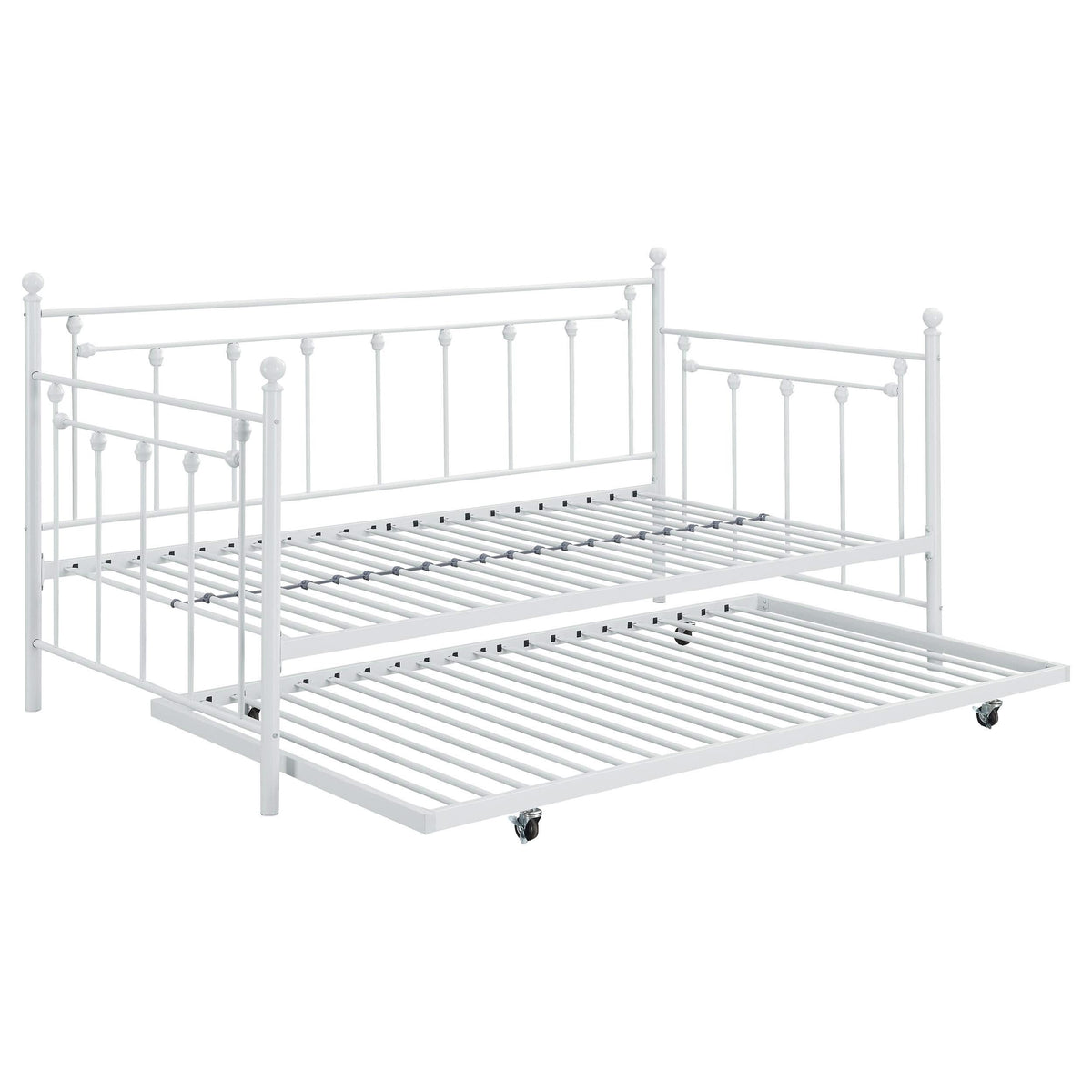 Sofá cama individual de metal Nocus con cama nido, color blanco