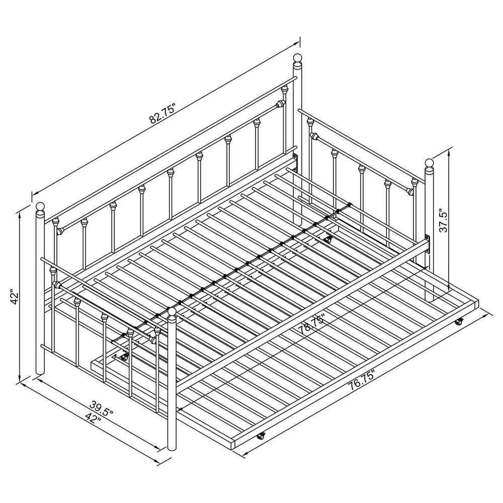 Sofá cama individual de metal Nocus con cama nido, color blanco