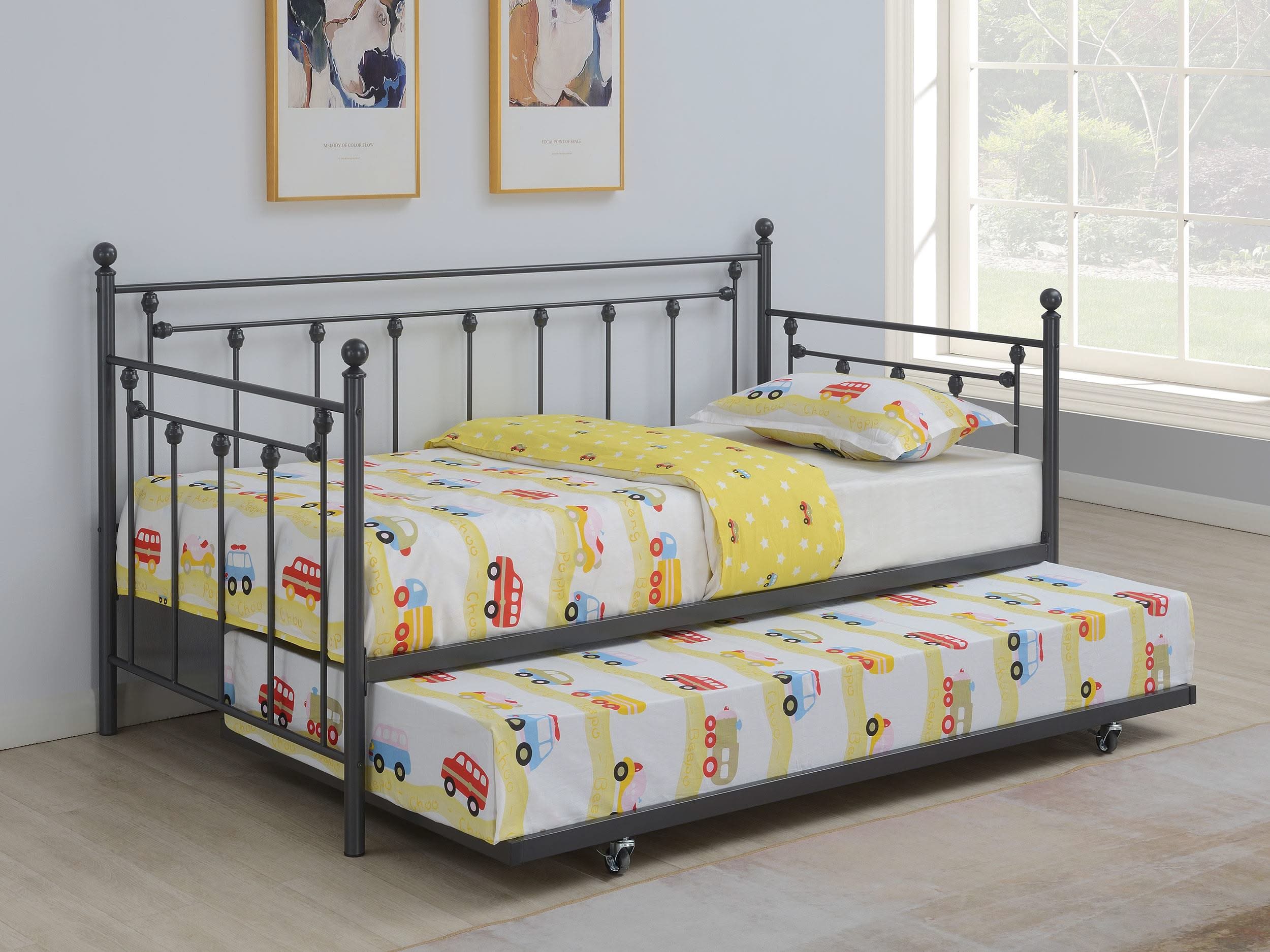 Sofá cama individual de metal Nocus con cama nido en color bronce