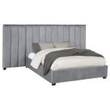Cama Queen tapizada Arles con paneles de pared, color gris