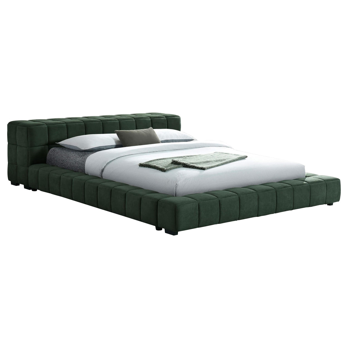 Cama tapizada Trinity Eastern King con plataforma verde