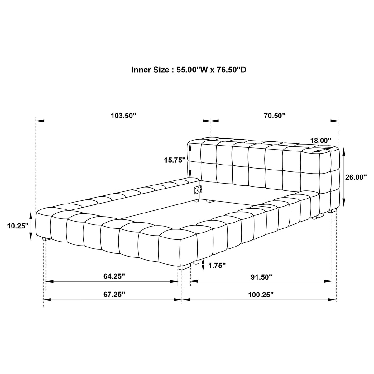 Cama de plataforma completa tapizada Trinity en color topo claro