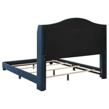 Cama Queen Sonoma tapizada con respaldo alto, color azul