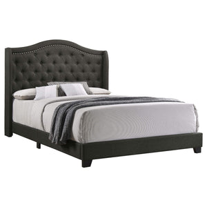 Cama King con respaldo alto tapizada Sonoma, color gris