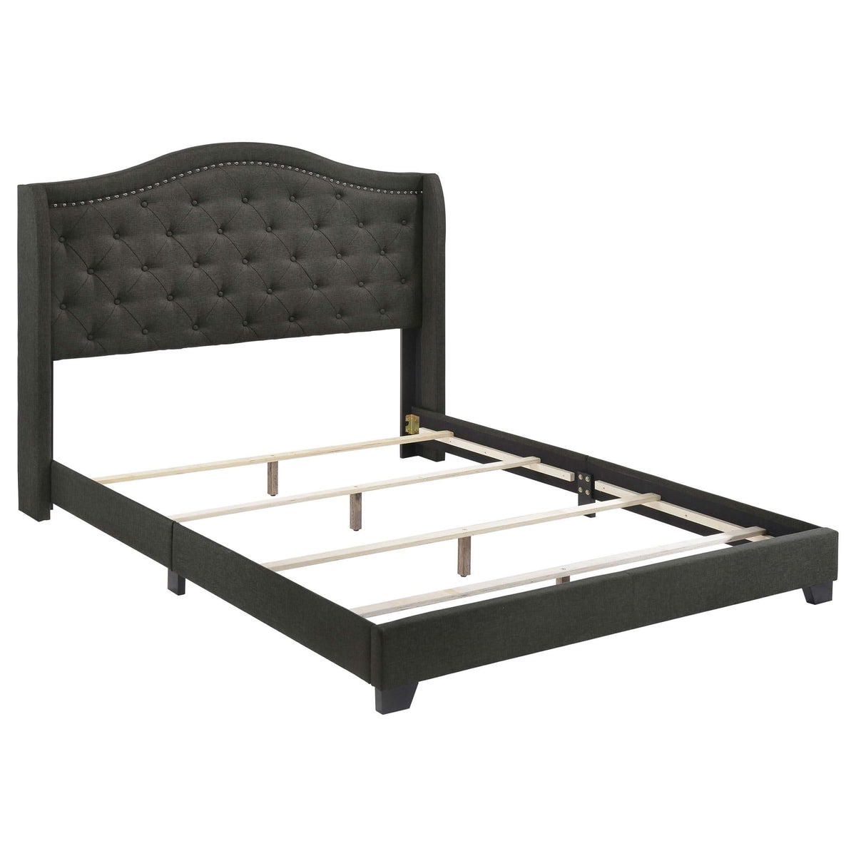 Cama Queen Sonoma tapizada con respaldo alto, color gris