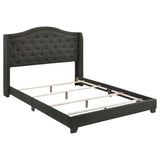 Cama Queen Sonoma tapizada con respaldo alto, color gris