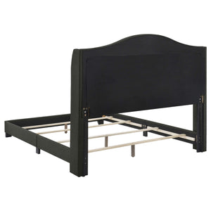 Cama Queen Sonoma tapizada con respaldo alto, color gris