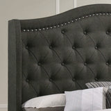 Cama Queen Sonoma tapizada con respaldo alto, color gris