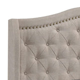Cama Queen Sonoma tapizada con respaldo alto en beige