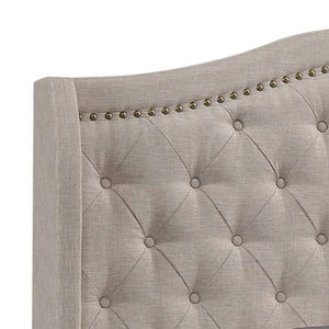 Cama Queen Sonoma tapizada con respaldo alto en beige