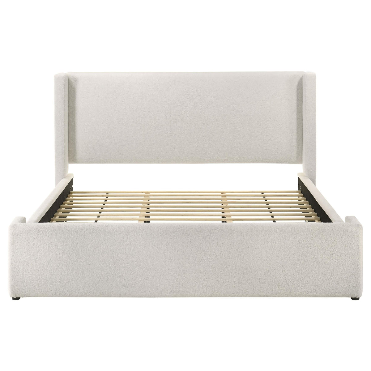 Cama King con plataforma tapizada Alamosa Boucle, color blanco