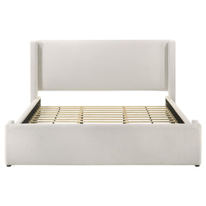 Cama King con plataforma tapizada Alamosa Boucle, color blanco