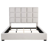 Cama King tapizada con paneles en beige