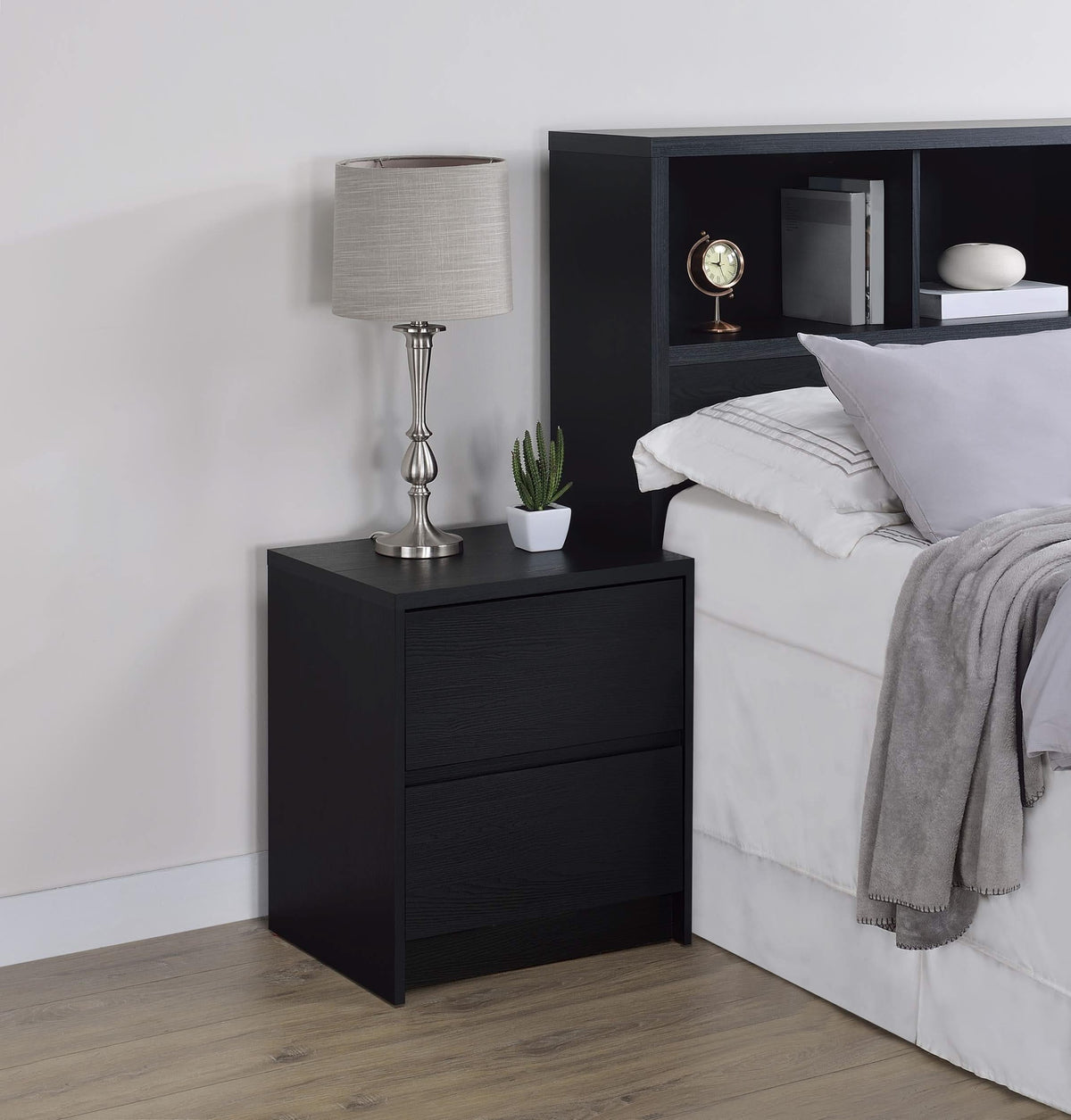 Mesita de noche Westpark de 2 cajones con luces LED y USB, color negro