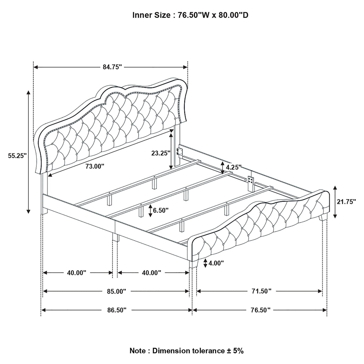 Cama tapizada Bella Eastern King con paneles en gris