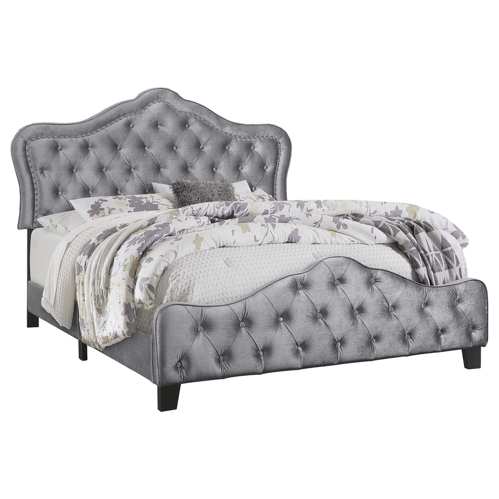 Cama tapizada Bella California King con paneles en gris