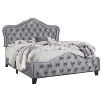 Cama tapizada Bella California King con paneles en gris