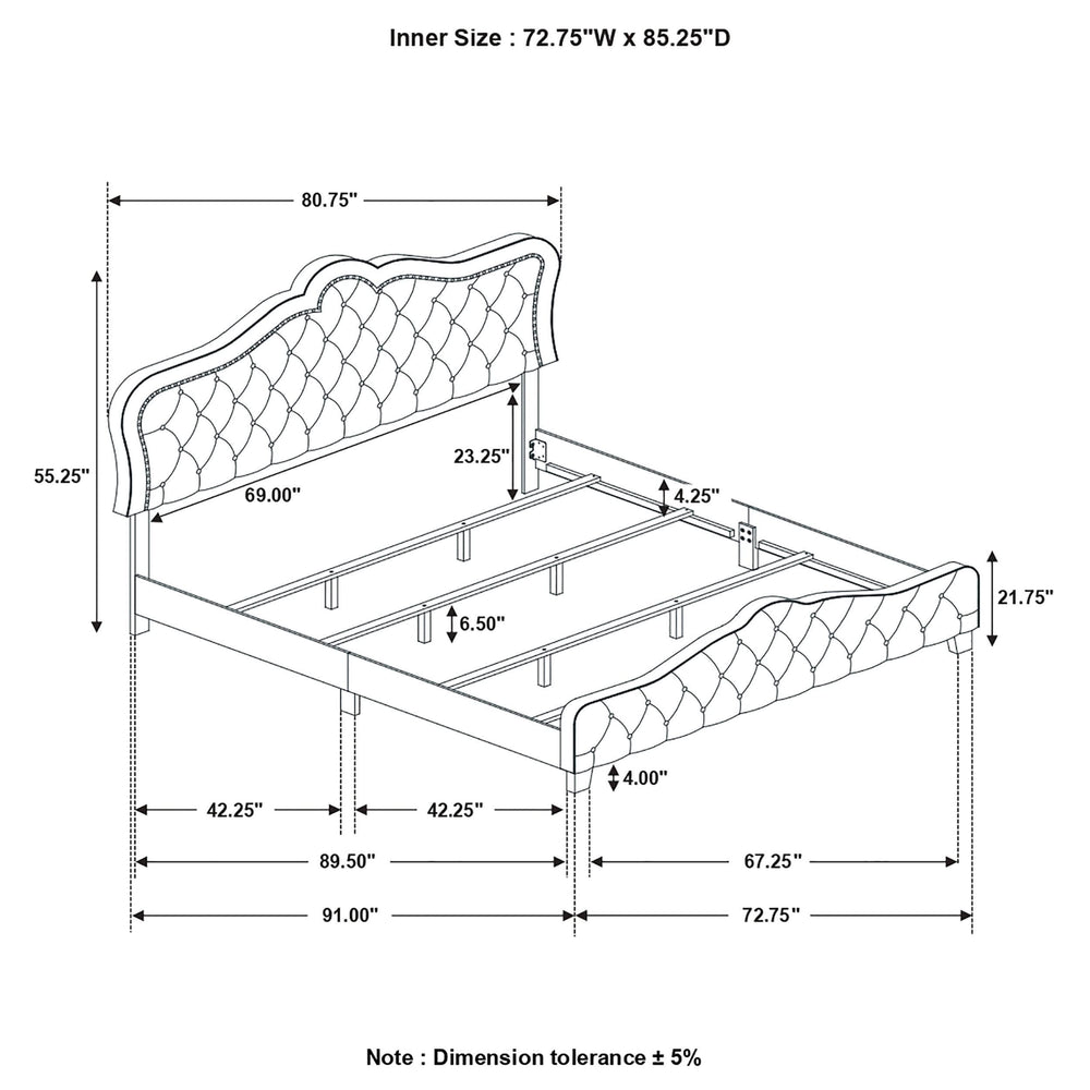 Cama tapizada Bella California King con paneles en gris