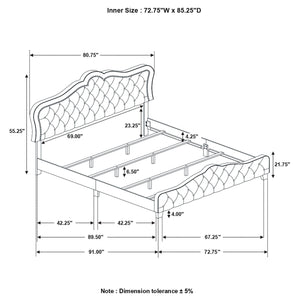Cama tapizada Bella California King con paneles en gris