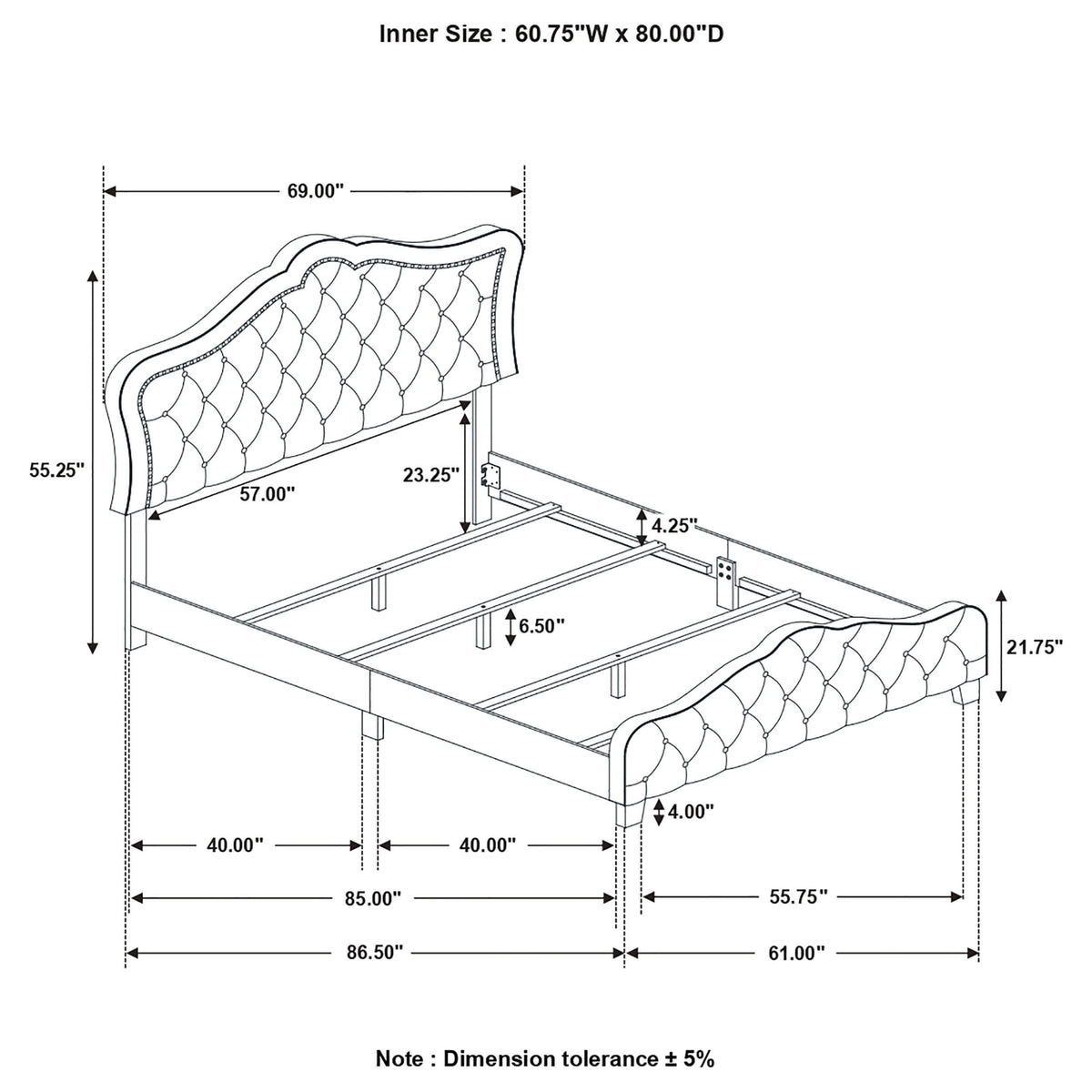 Cama Queen tapizada Bella gris