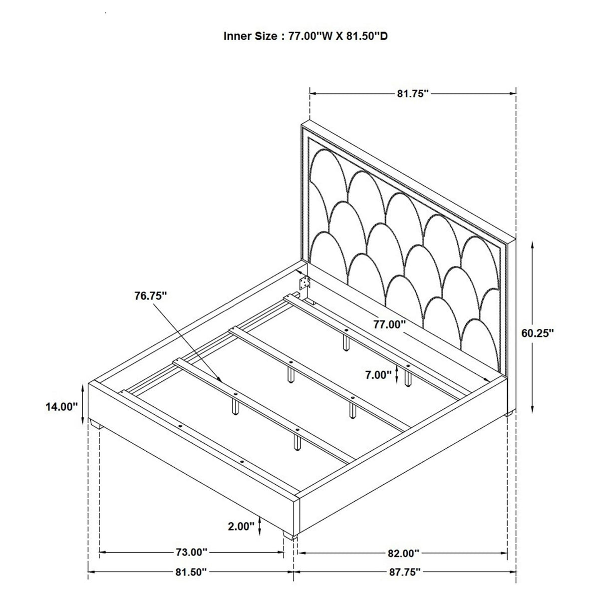 Cama King tapizada Bowfield Eastern con paneles en color carbón