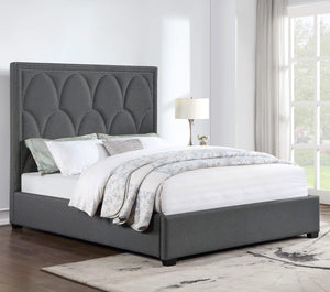 Cama Queen tapizada Bowfield con paneles en color carbón
