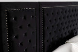 Cama Hailey tapizada Eastern King con paneles de pared, color negro