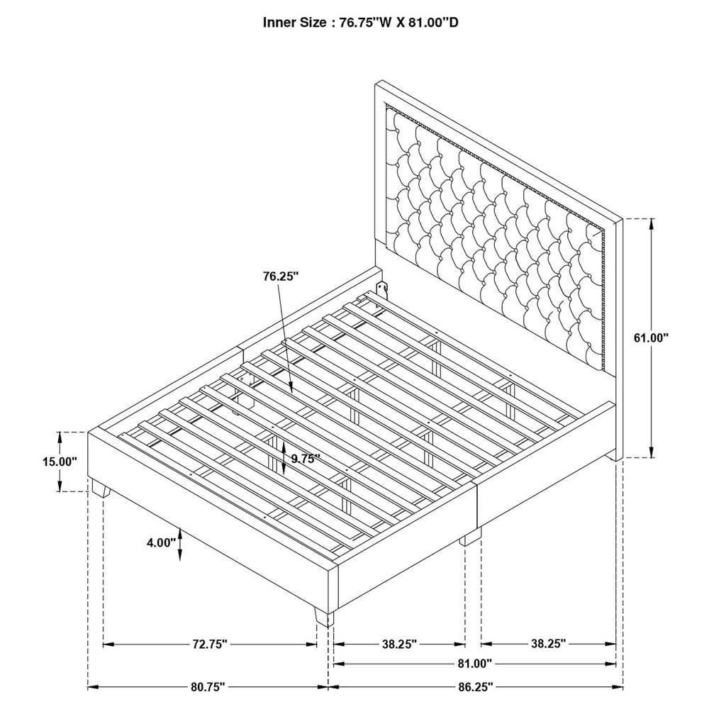 Cama Hailey tapizada Eastern King con paneles de pared, color negro