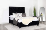 Cama Hailey tapizada con paneles Eastern King en color negro
