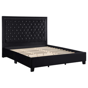Cama Hailey tapizada con paneles Eastern King en color negro