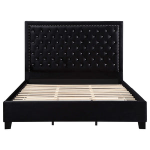 Cama Hailey tapizada con paneles Eastern King en color negro