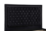 Cama Hailey tapizada con paneles Eastern King en color negro