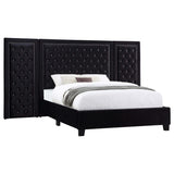 Cama Queen Hailey tapizada con paneles de pared, color negro