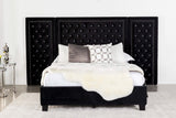 Cama Queen Hailey tapizada con paneles de pared, color negro