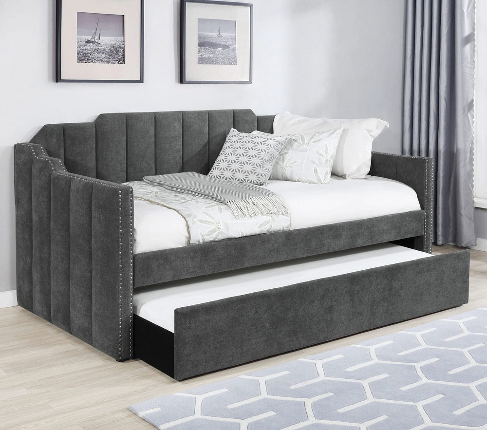 Sofá cama Kingston tapizado con dos camas individuales y cama nido color carbón