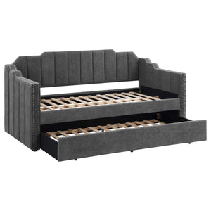 Sofá cama Kingston tapizado con dos camas individuales y cama nido color carbón