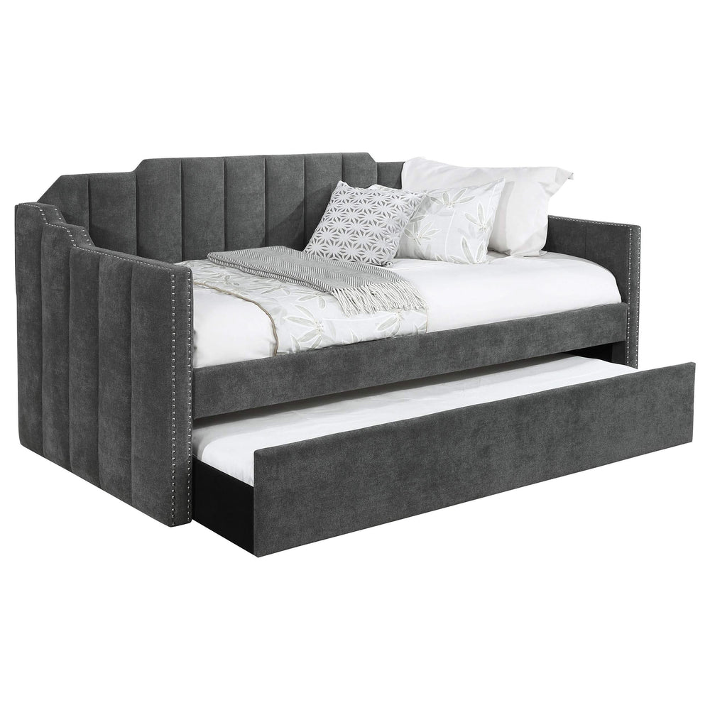 Sofá cama Kingston tapizado con dos camas individuales y cama nido color carbón