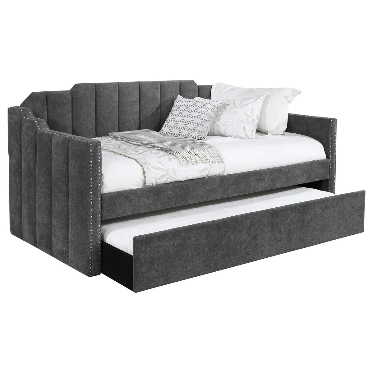 Sofá cama Kingston tapizado con dos camas individuales y cama nido color carbón