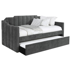 Sofá cama Kingston tapizado con dos camas individuales y cama nido color carbón