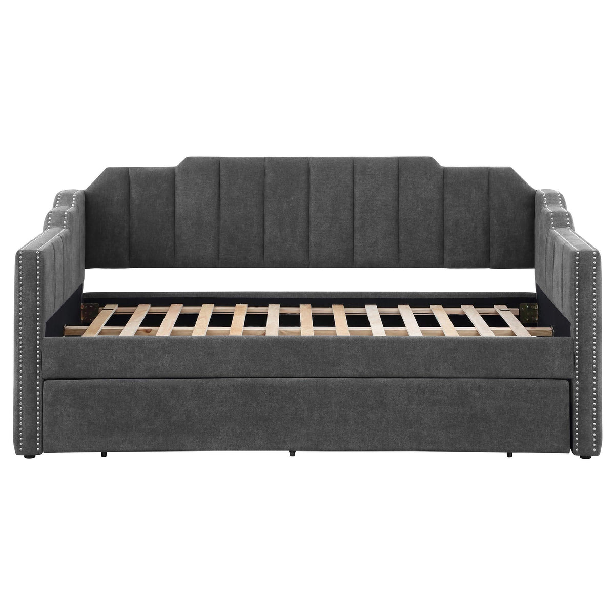 Sofá cama Kingston tapizado con dos camas individuales y cama nido color carbón