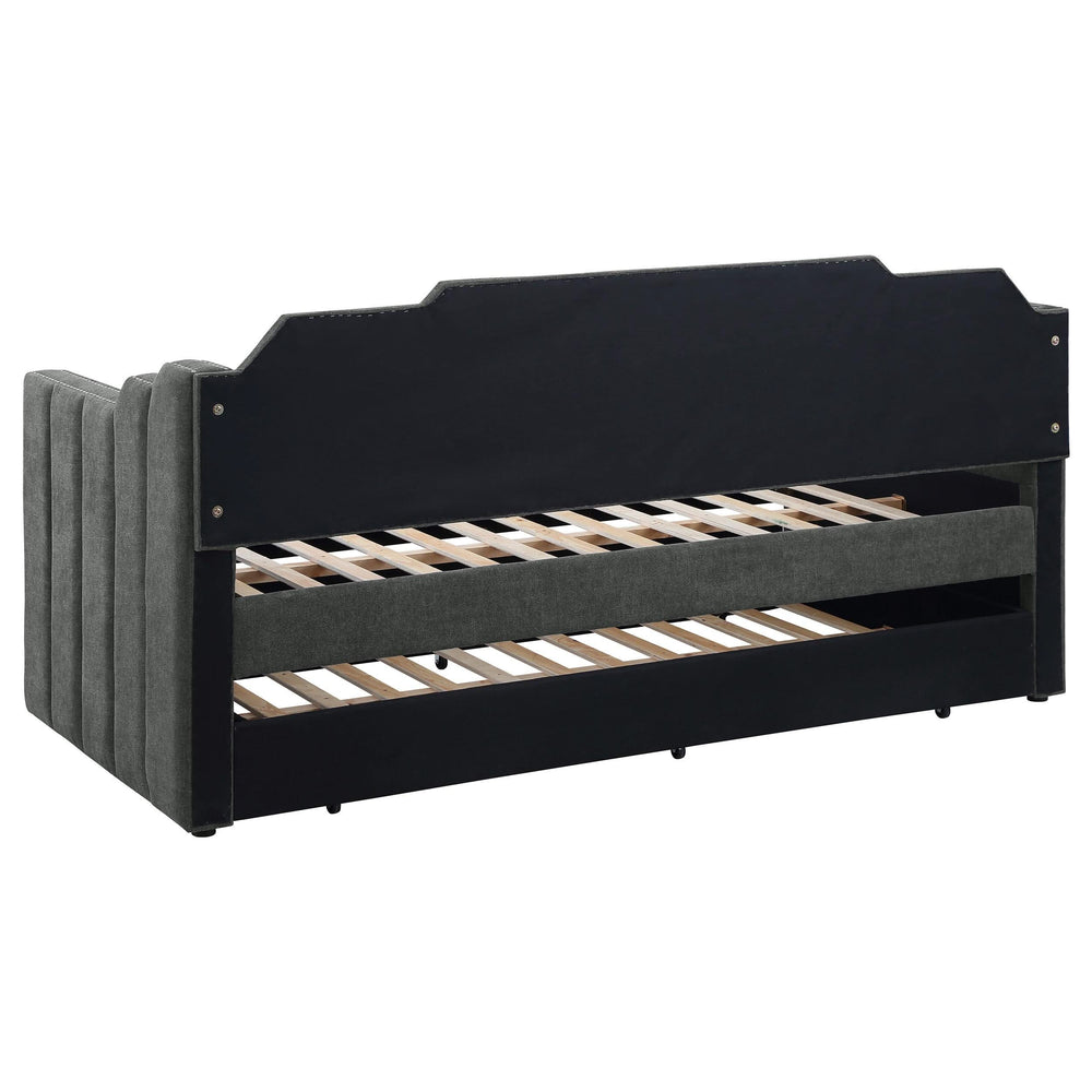 Sofá cama Kingston tapizado con dos camas individuales y cama nido color carbón