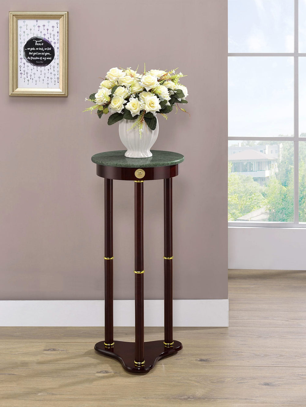 Soporte para plantas con tapa redonda de mármol Merlot de Edite
